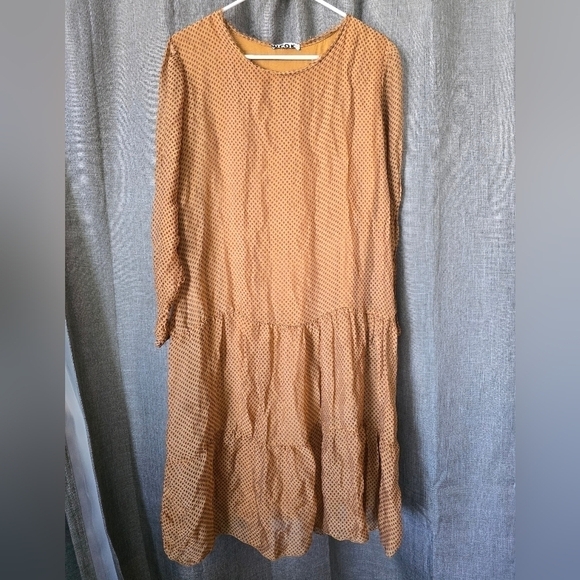 Dresses & Skirts - Mico K Italian Silk Tiered Midi Dress Long Sleeve Size M Linned Diamond Print